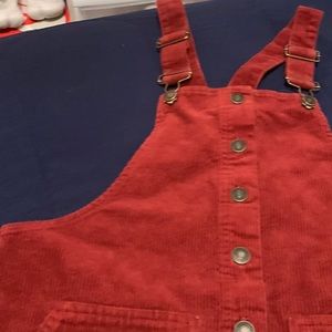 Girls Cordaroy maroon overall dresss